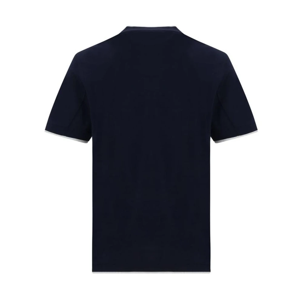 BRUNELLO CUCINELLI Zijden Dubbellaags Monochroom T-Shirt Blue Heren