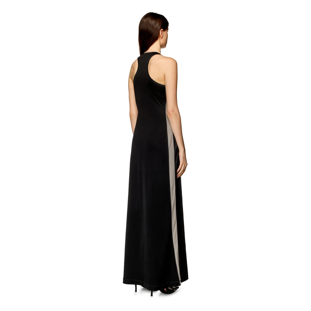 Diesel Long dress in stretch satin and jersey Black Dames