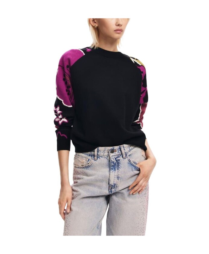 black-floral-knit-sweater