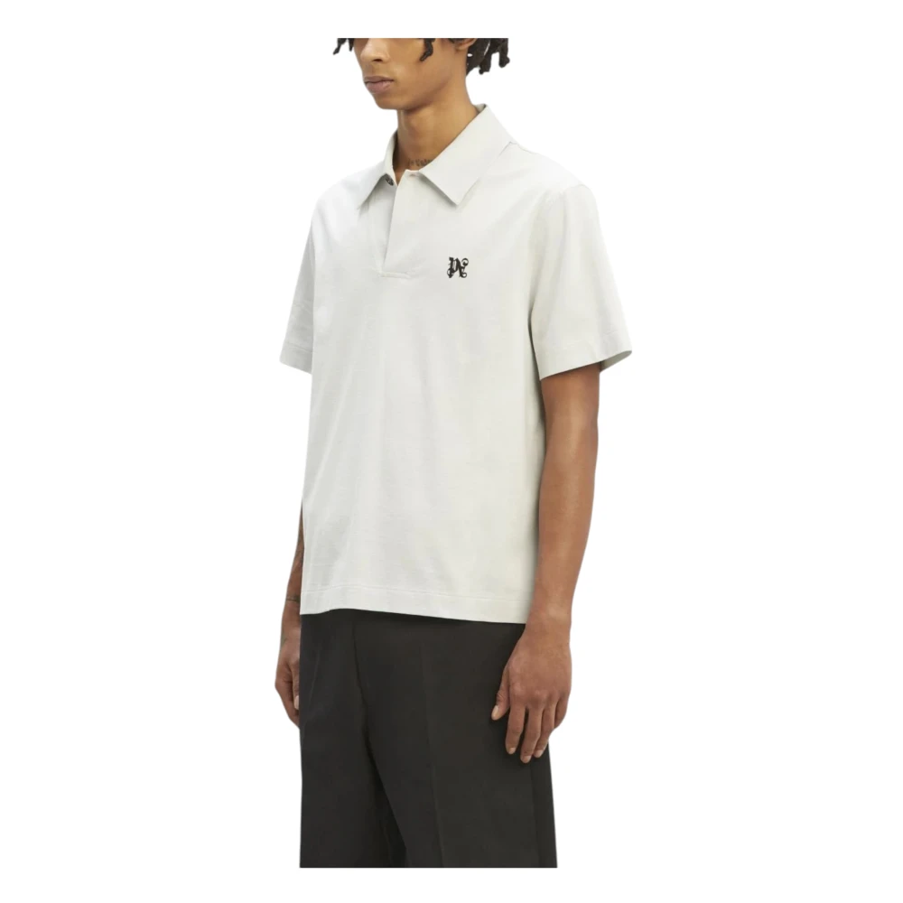 Palm Angels Katoenen Polo Shirt Monogram Stijl White Heren