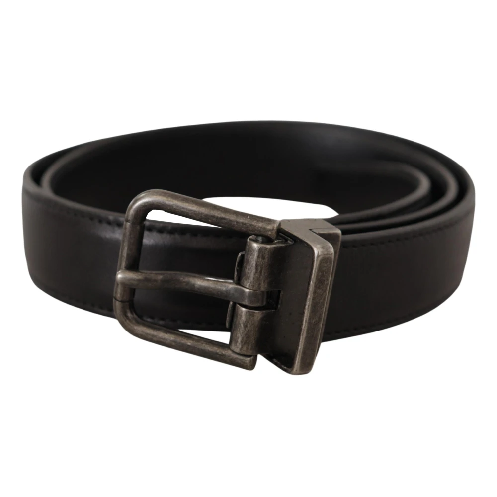 Dolce & Gabbana Hombre Negro Cinturón De Cuero De Becerro Con Logo