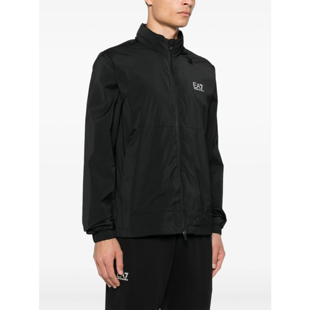 Emporio Armani EA7 Zwarte Lichtgewicht Winddichte Waterafstotende Jas Black Heren