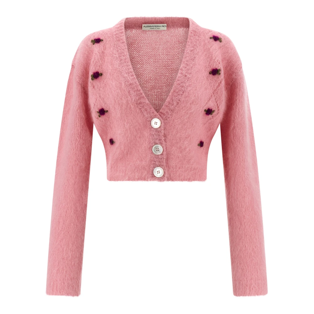 Alessandra Rich Women's Pink Carded Mohair Cardigan