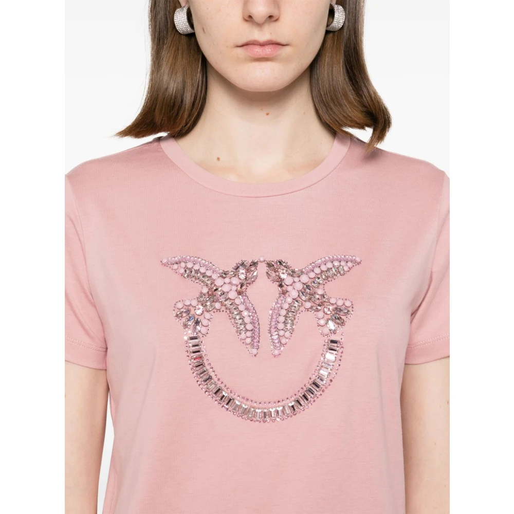 pinko Love Birds Geborduurd Jersey T-shirt Pink Dames