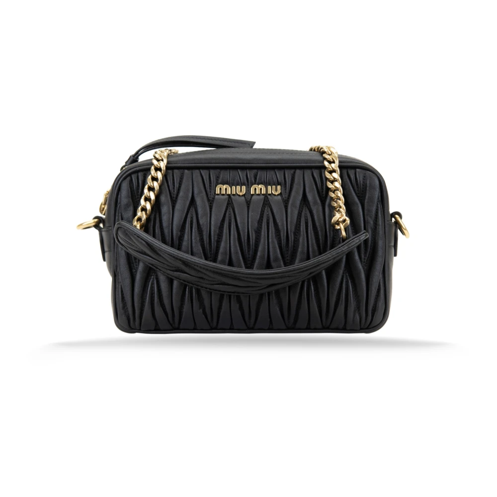 Miu Leren Dames Schoudertas met Gouden Hardware Black Dames