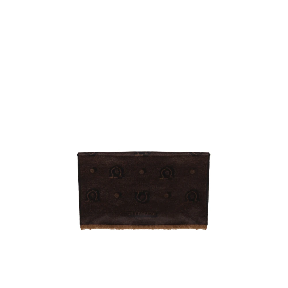 Salvatore Ferragamo Men's Brown Accessories, Male, One Size, Silk Jacquard Fringed Scarf