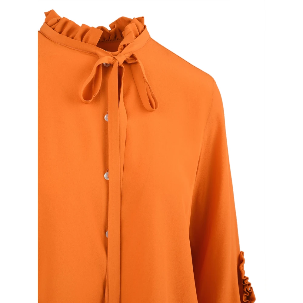 Douuod Woman Overhemd met knoopsluiting en decoratieve mouwen Orange Dames