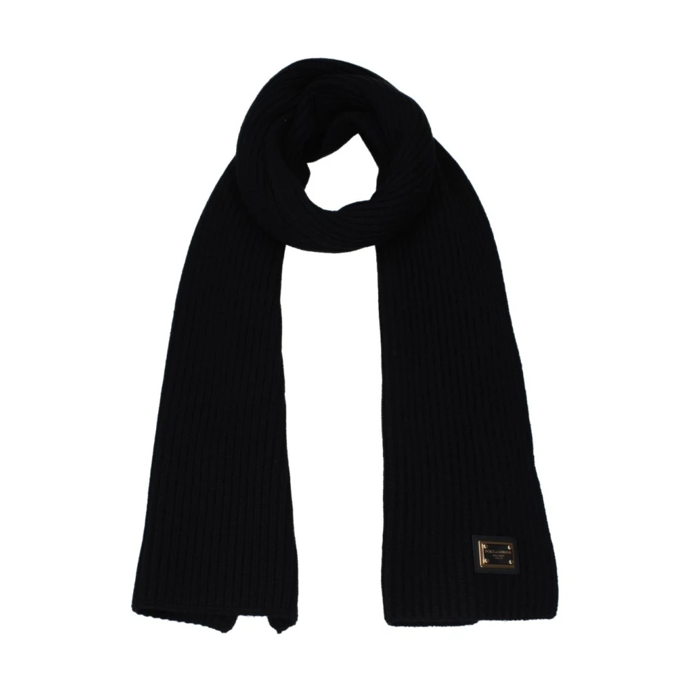 Dolce & Gabbana Men's Black Winter Scarves, One Size, Luxurious Cashmere Scarf With Logo Detailing