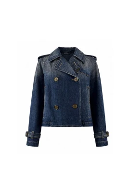 Croppad dubbelknäppt jeansjacka