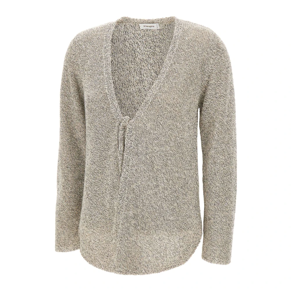 Kangra Cardigans, Female, M, Asymmetrical Tie-Front Cardigan Beige
