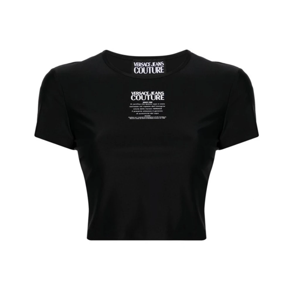 Versace Jeans Couture Zwart Logo-Print Cropped T-Shirt Black Dames