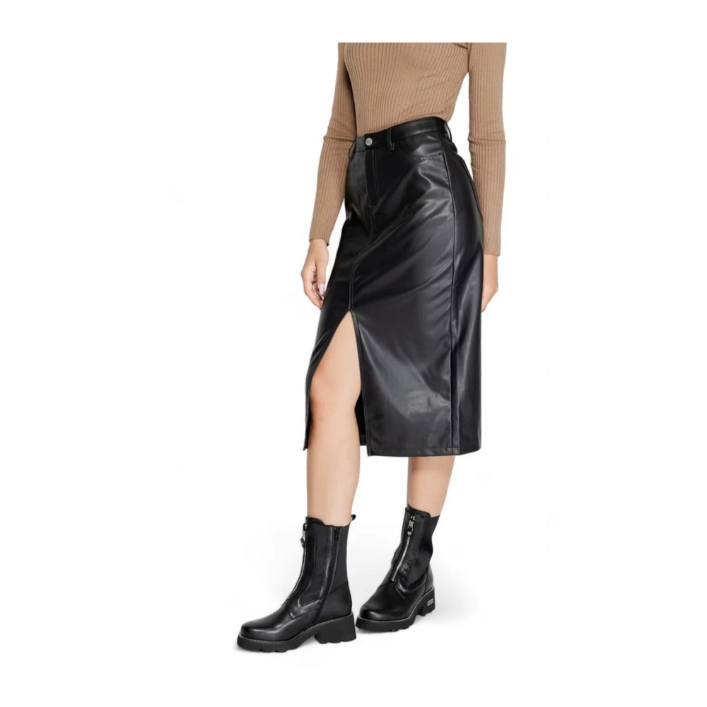 Only Elegante Zwarte Polyester Rok Herfst Winter Collectie Black Dames