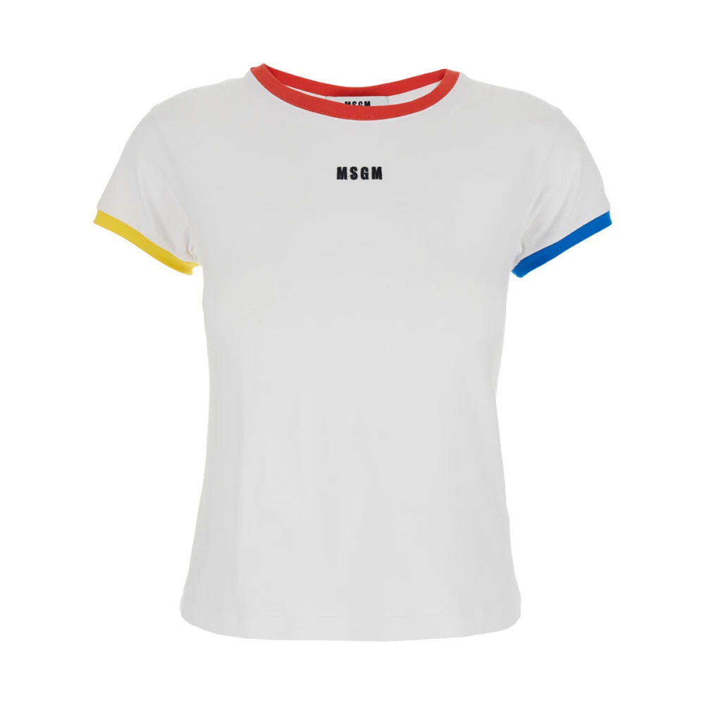 Msgm Wit Geborduurd Logo T-shirt Vrouw Katoen White Dames