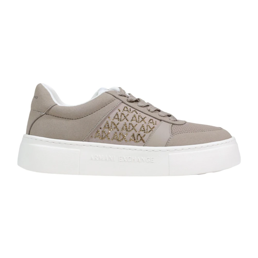 Armani Exchange Vrouw Brown,White All-Over Rhinestone Sneakers,All-Over Strass Sneakers