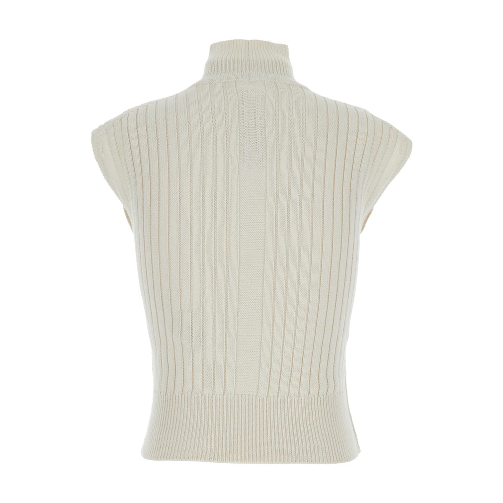 Rick Owens Witte Mouwloze Wollen Top Hoge Hals White Dames