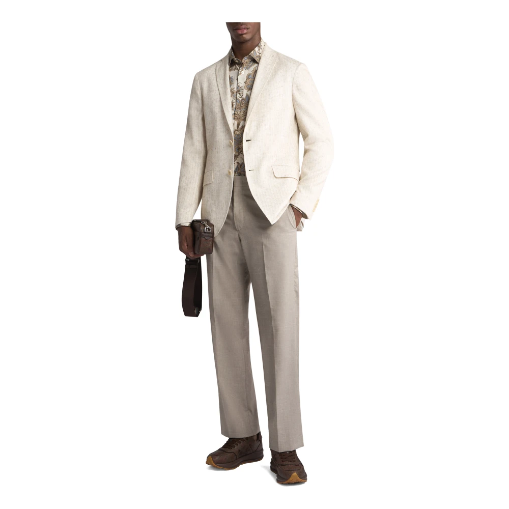 ETRO Witte Single-Breasted Jas Micro-Gestreept Beige Heren