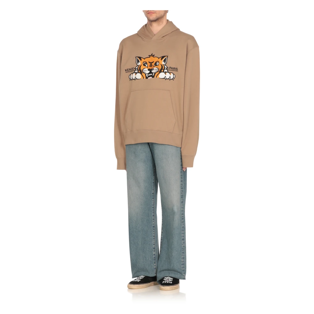 Kenzo Bruine katoenen hoodie met vrolijke tijgerborduursel Brown Heren