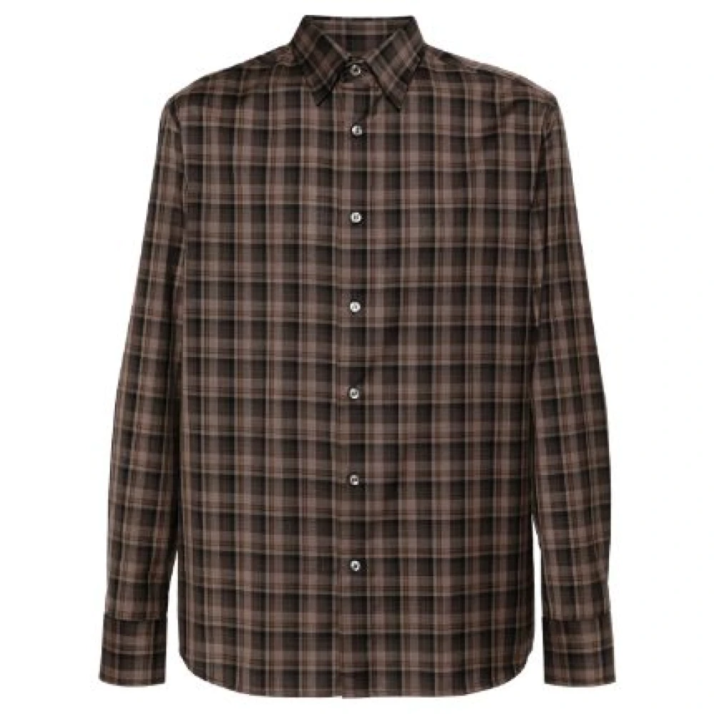 Brioni Geruite Tartan Overhemd Bruin Wol Brown Heren