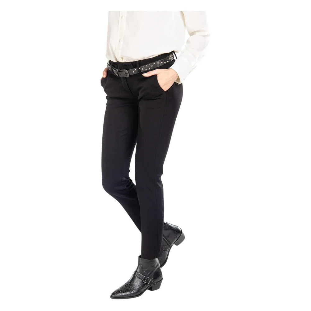 Mason's Slim Chino Broek in Technisch Jersey Black Dames