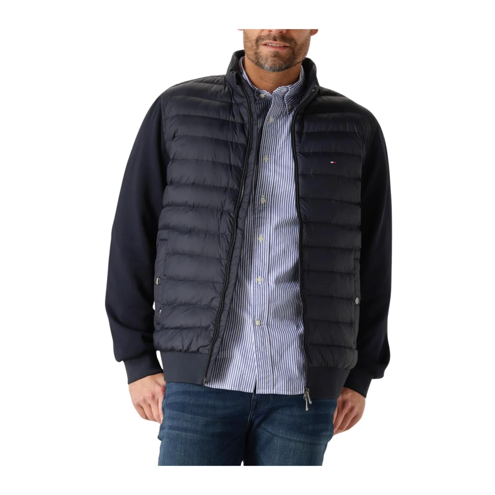 Tommy Hilfiger Blauwe Gewatteerde Jas Mix Media Stand Kraag Blue Heren