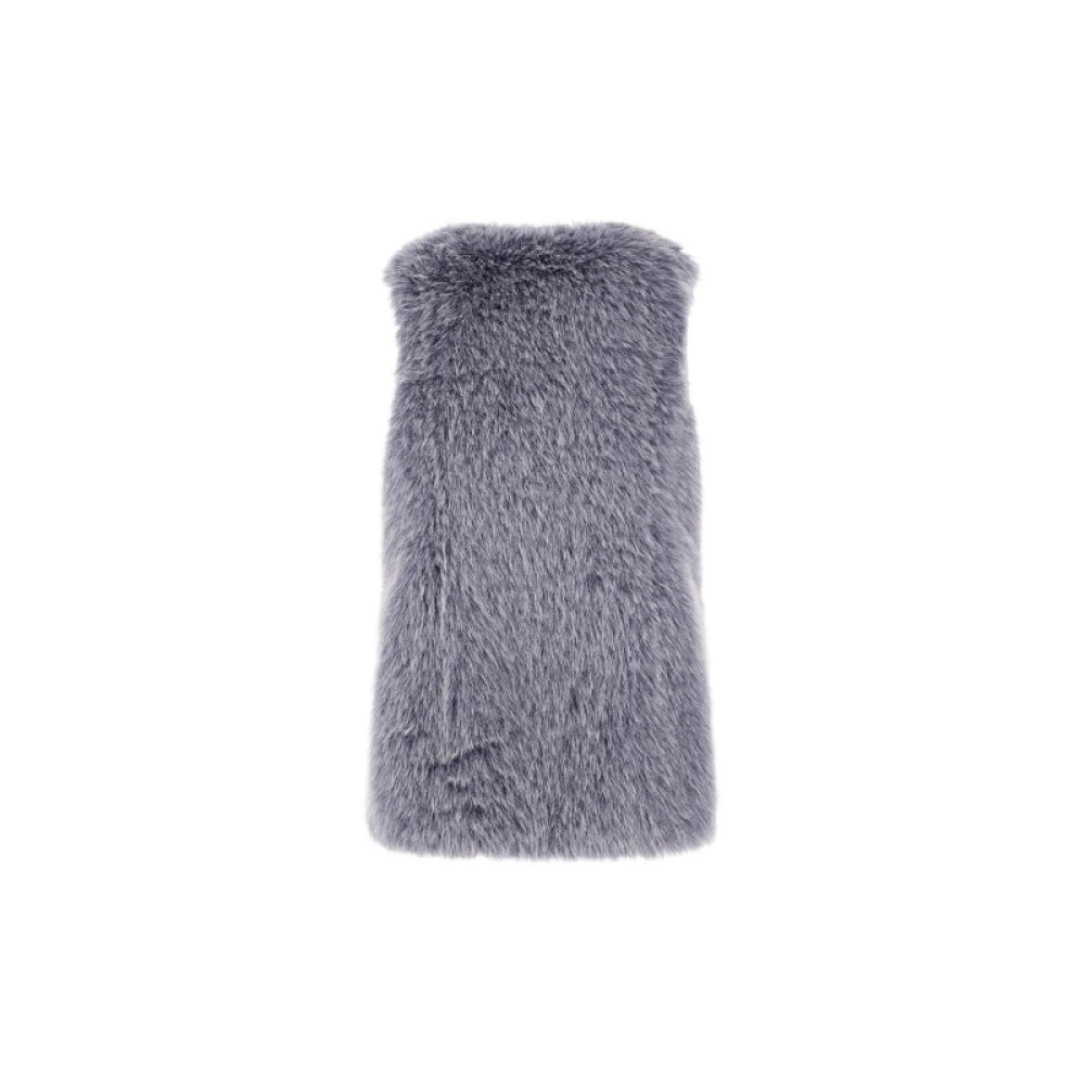 Herno Imitatiebont Kraag Vest Mouwloos Satijn Blue Dames