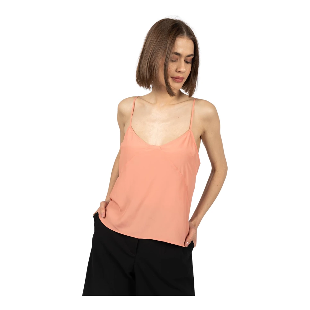 Patrizia Pepe Vrouw Oranje V-Hals Mouwloze Top