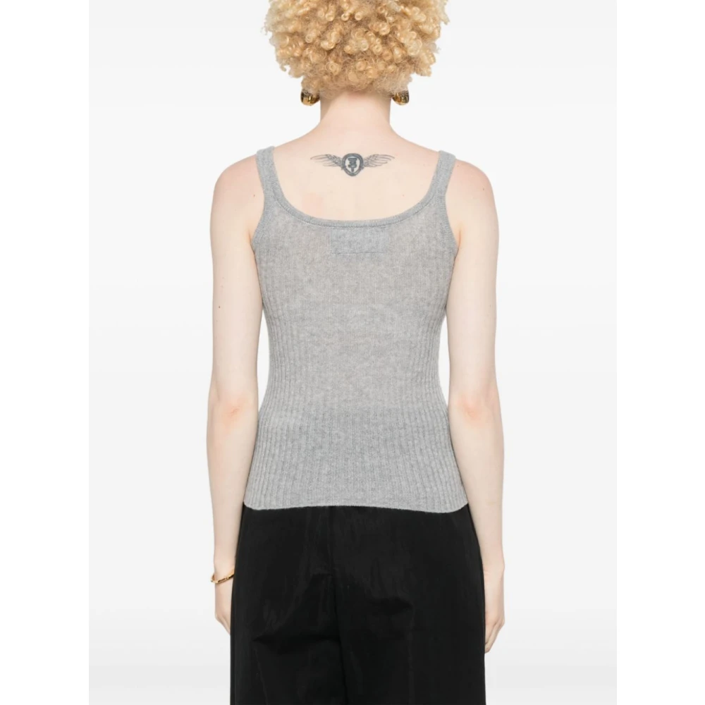 Ermanno Scervino Cashmere Ribbed U-Neck T-Shirt Grigio Gray Dames
