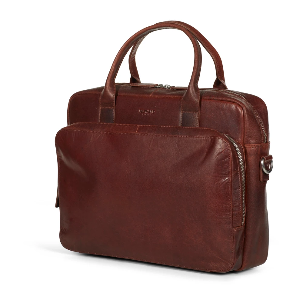 Howard London Bruine Leren Laptoptas Brown Heren