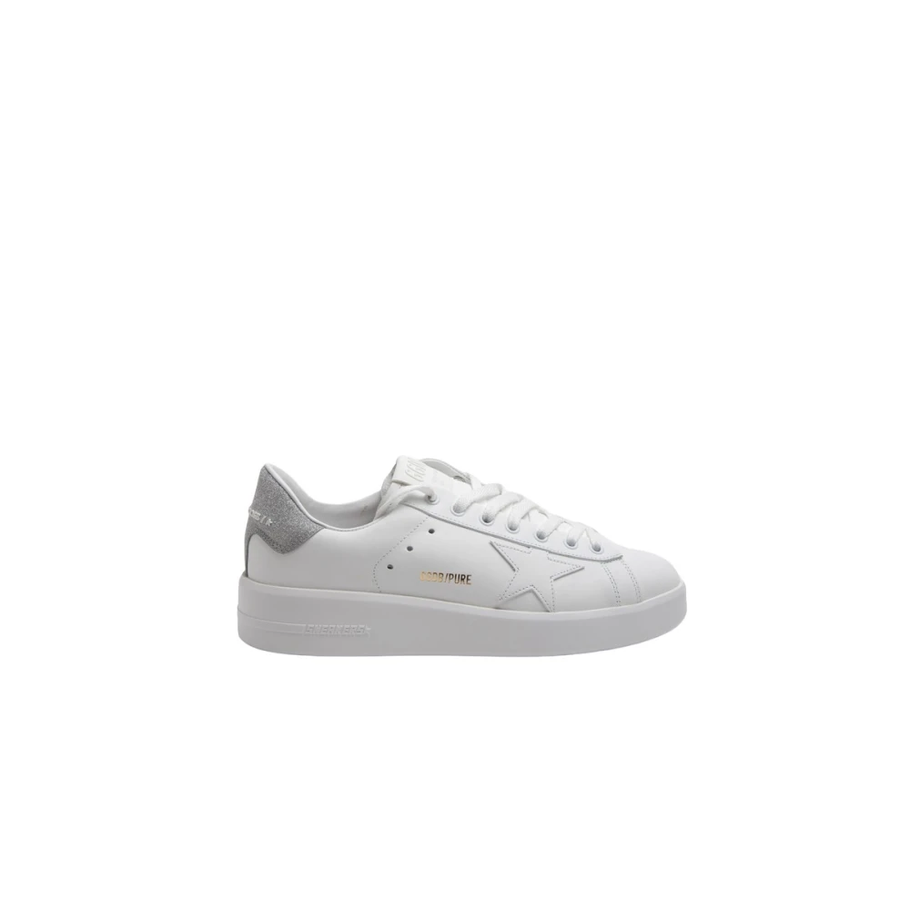 Golden Goose Vita Läder Glitter Stjärn Sneakers White, Dam