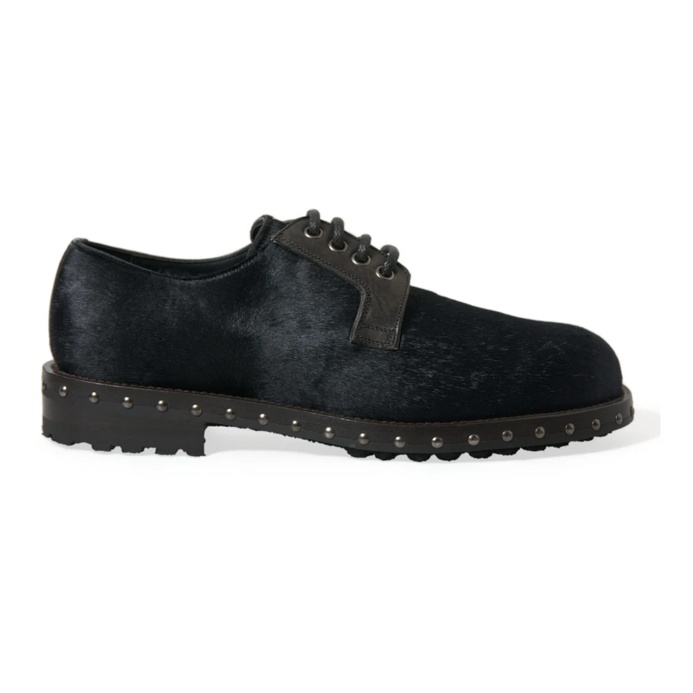 Dolce & Gabbana Herren Schwarz Luxuriöse E Kalb Pelz Derby Schuhe