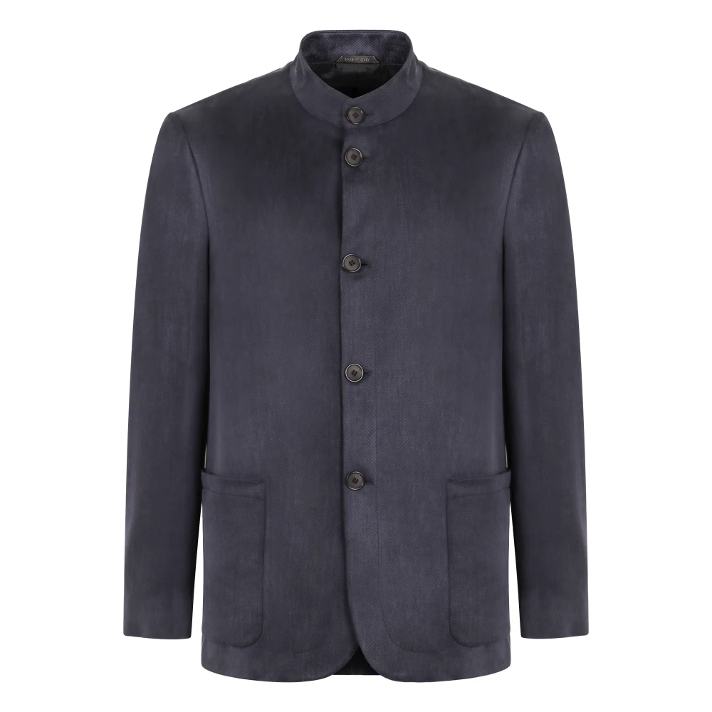Giorgio Armani Mandarijn Kraag Twill Blazer met Knopen Blue Heren