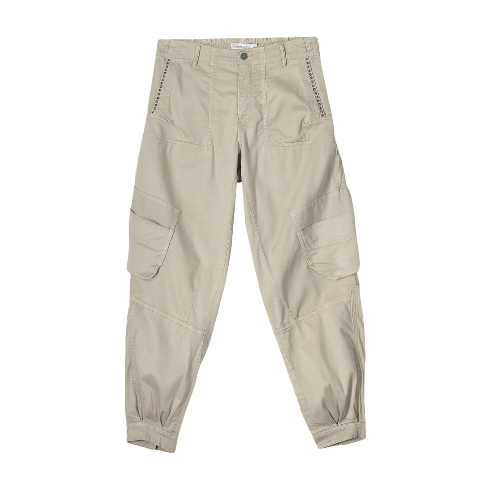 Summum Woman Cargo Broek Zacht Stretch Satijn Beige Dames