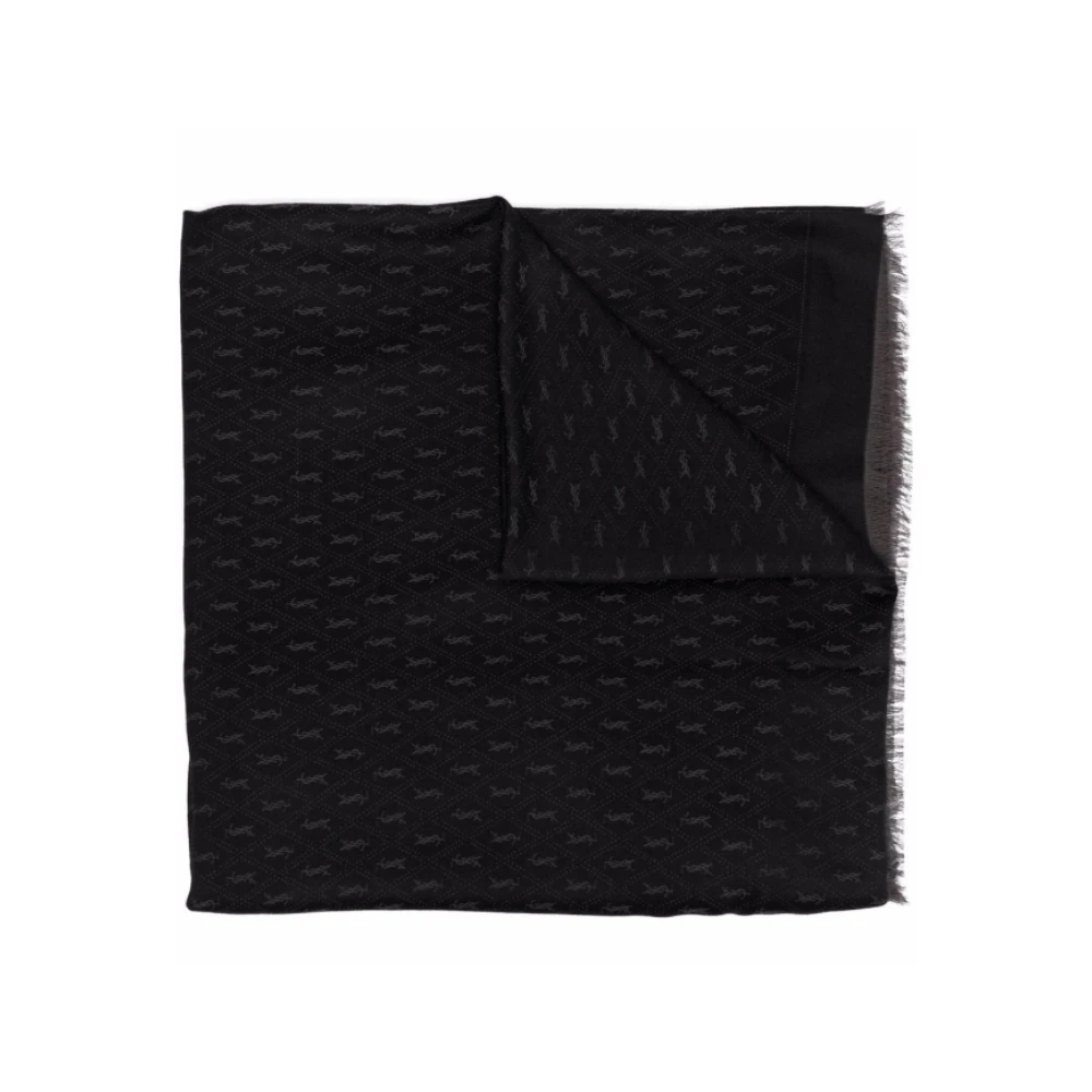 Saint Laurent Monogram Fijngebreide Sjaal Zwart Grijs Black Dames