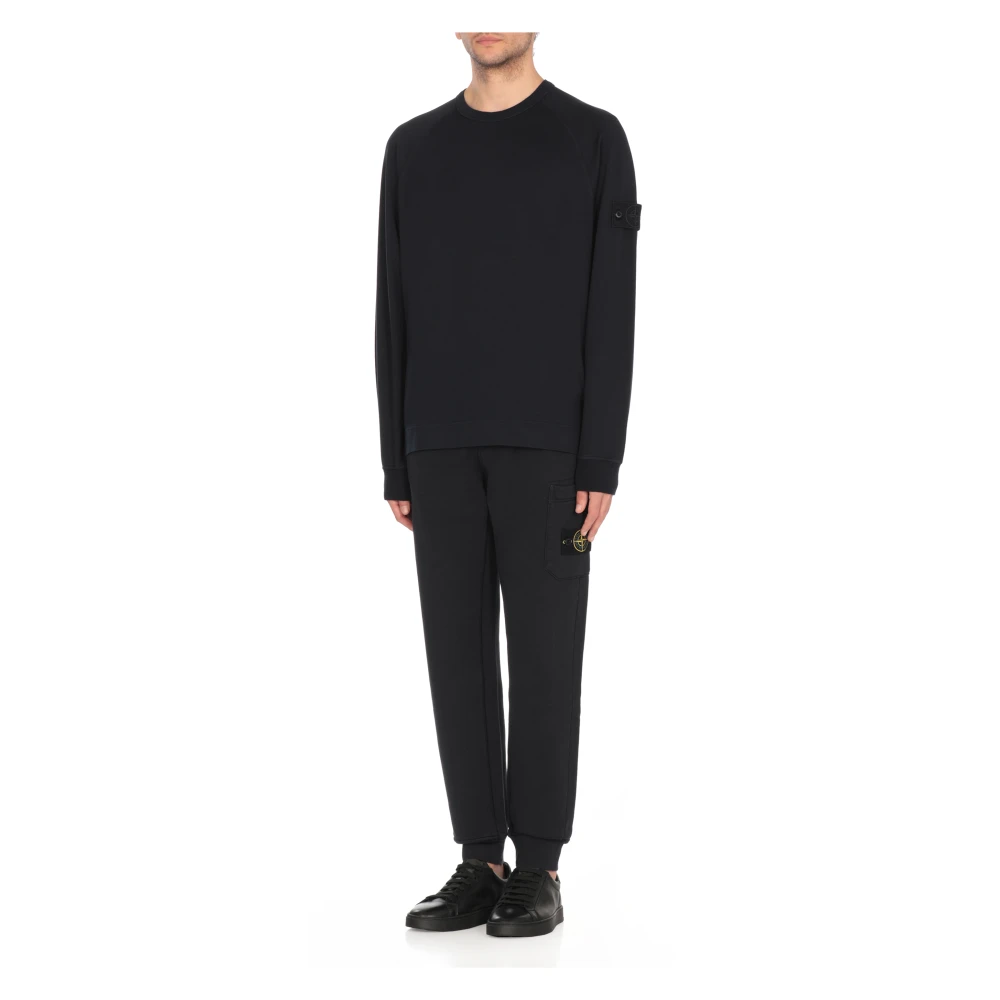 Stone Island Blauwe Katoenen Crewneck Sweatshirt met Logopatch Blue Heren
