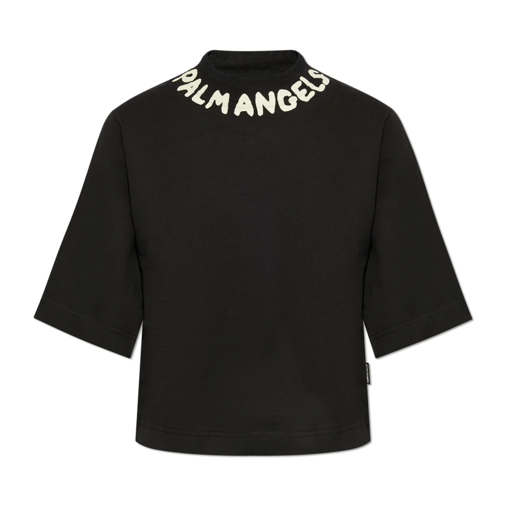 Palm Angels Zwart Logo Print Crew Neck T-shirt Black Dames