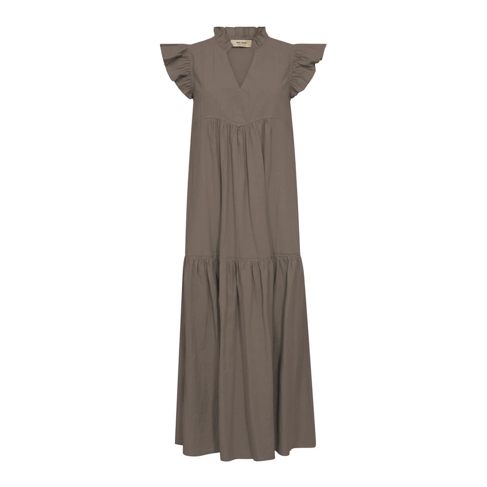 Mos Mosh Brown Maxi Dresses, Female, Xs, Feminine Dress With Ruffle Details
