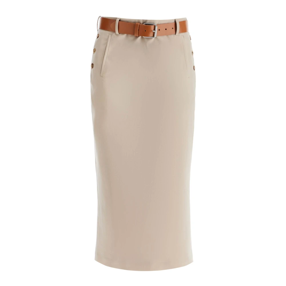 Moschino Ull Midi Kjol med Bälte Beige, Dam