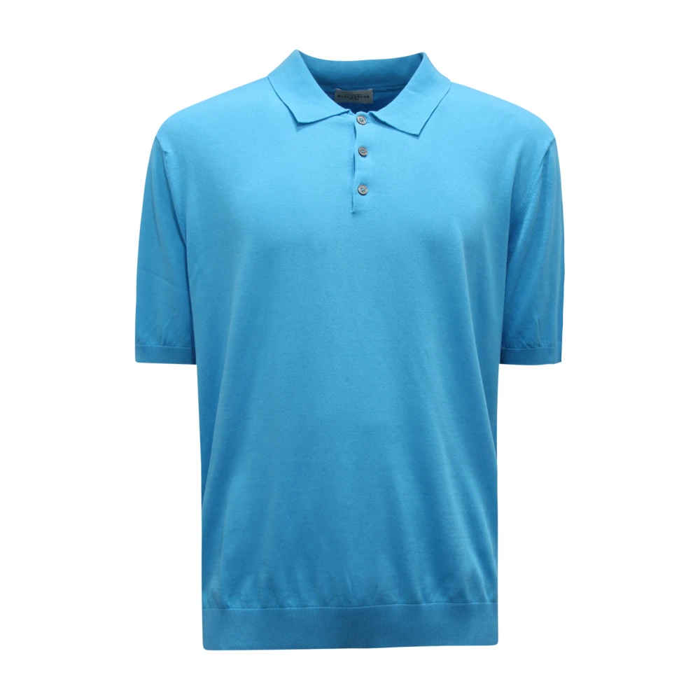 Ballantyne Men's Blue Knit Polo Neck Pullover Light - V-Neck Knitwear - S - Knitwear