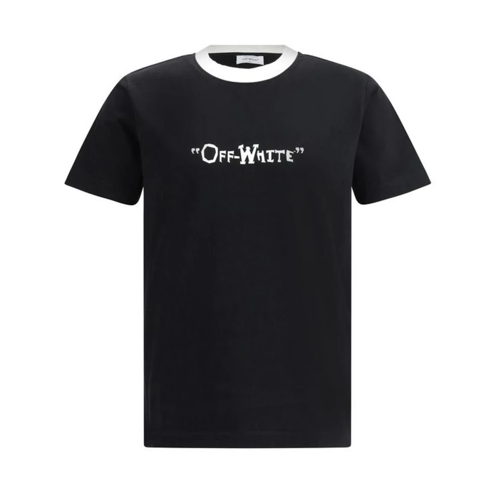 Off White Monogram Quote T-Shirt met Geribbelde Crew Neck Black Heren