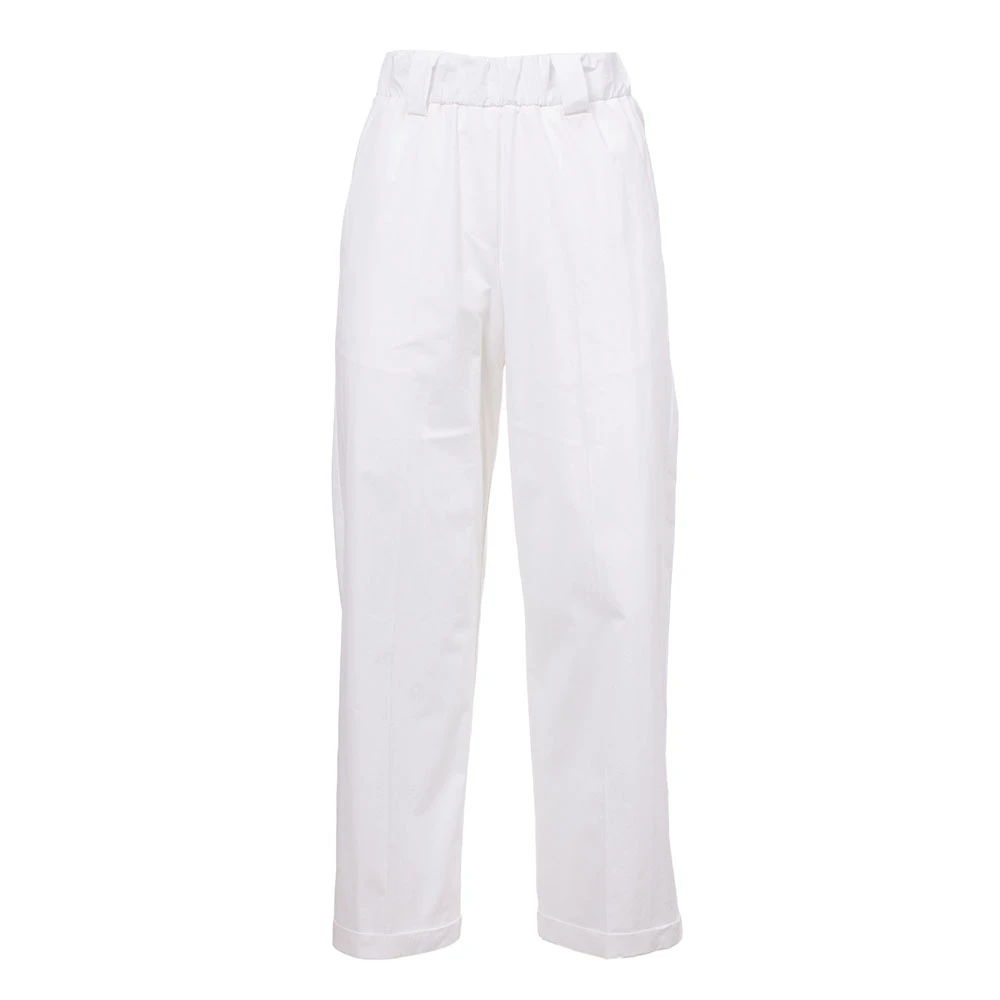 Le Tricot Perugia Katoenen broek met elastische taille en zakken White Dames