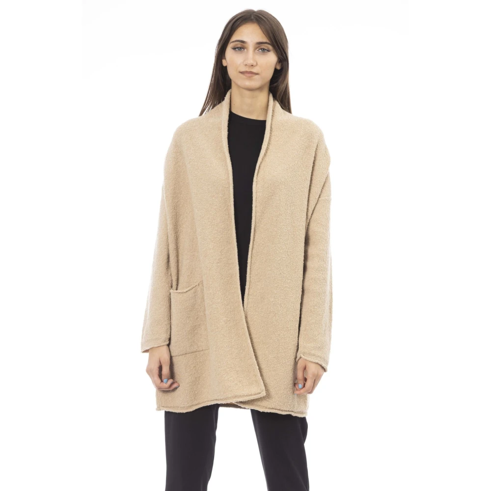 Alpha Studio Lang Vest met Fijne Ribboorden Beige Dames