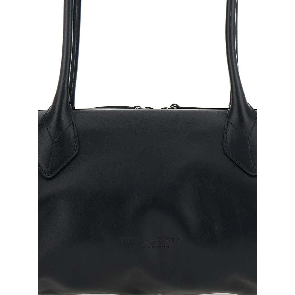 Philosophy di Lorenzo Serafini Zwarte leren schoudertas met lange handvatten Black Dames