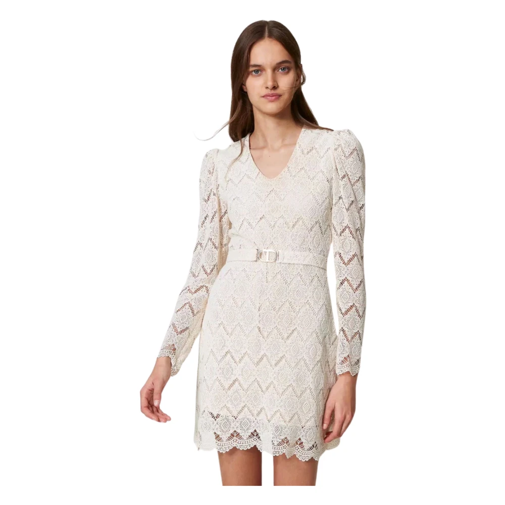 Twinset Geometrische Kant Mini Jurk Beige Dames