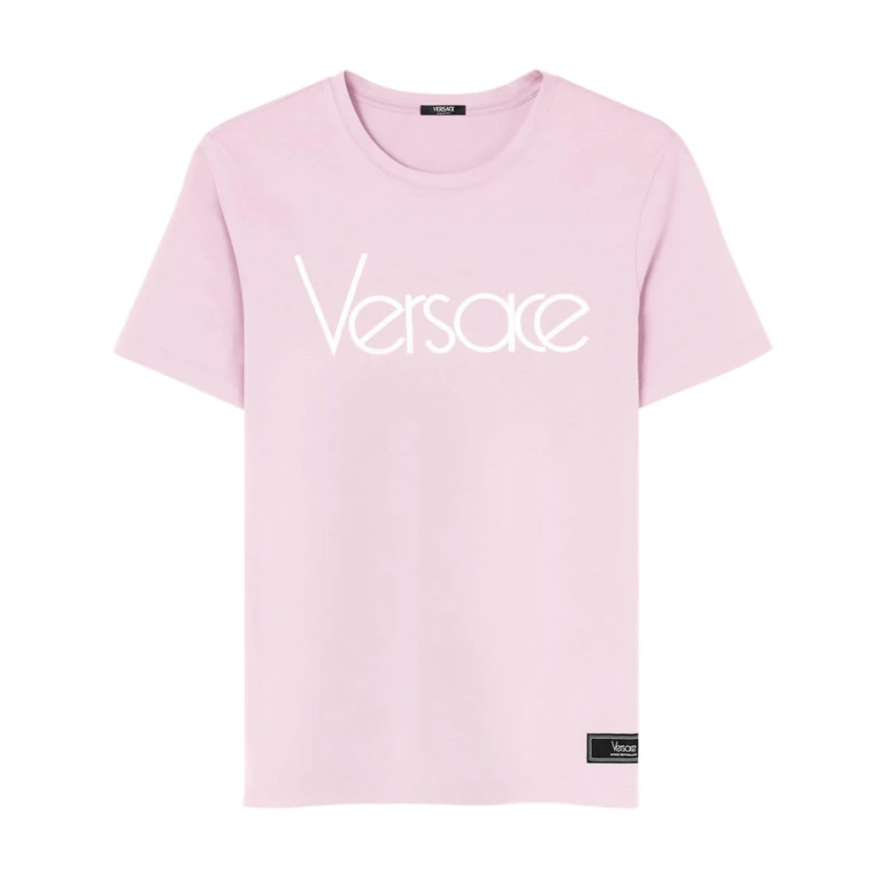 Versace Logo Print Crew Neck T-shirt Pink, Dam