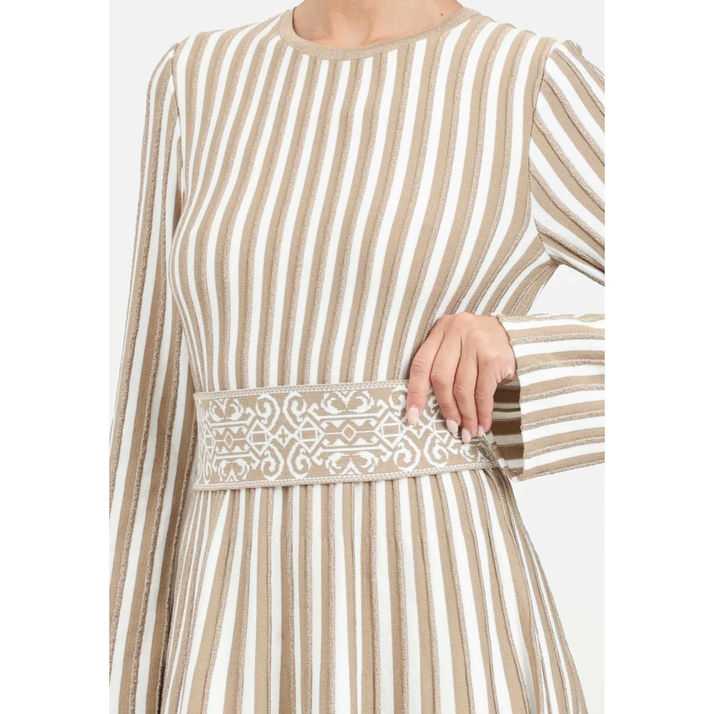 Akep Gestreepte Midi Jurk Wit Beige Dames