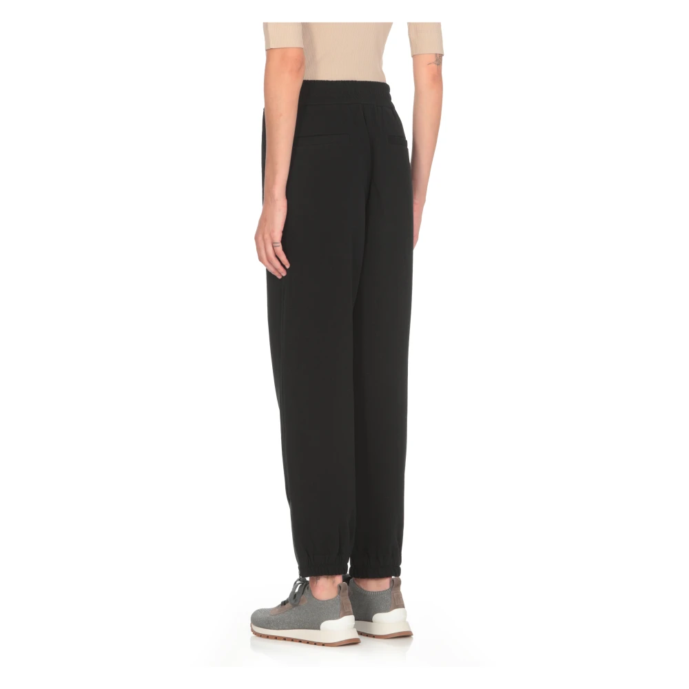 BRUNELLO CUCINELLI Zwarte Katoenen Broek Elastische Taille Rits Black Dames