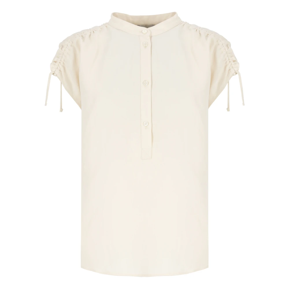 Woolrich Ivoor Linnen Shirt Korte Mouwen Beige Dames