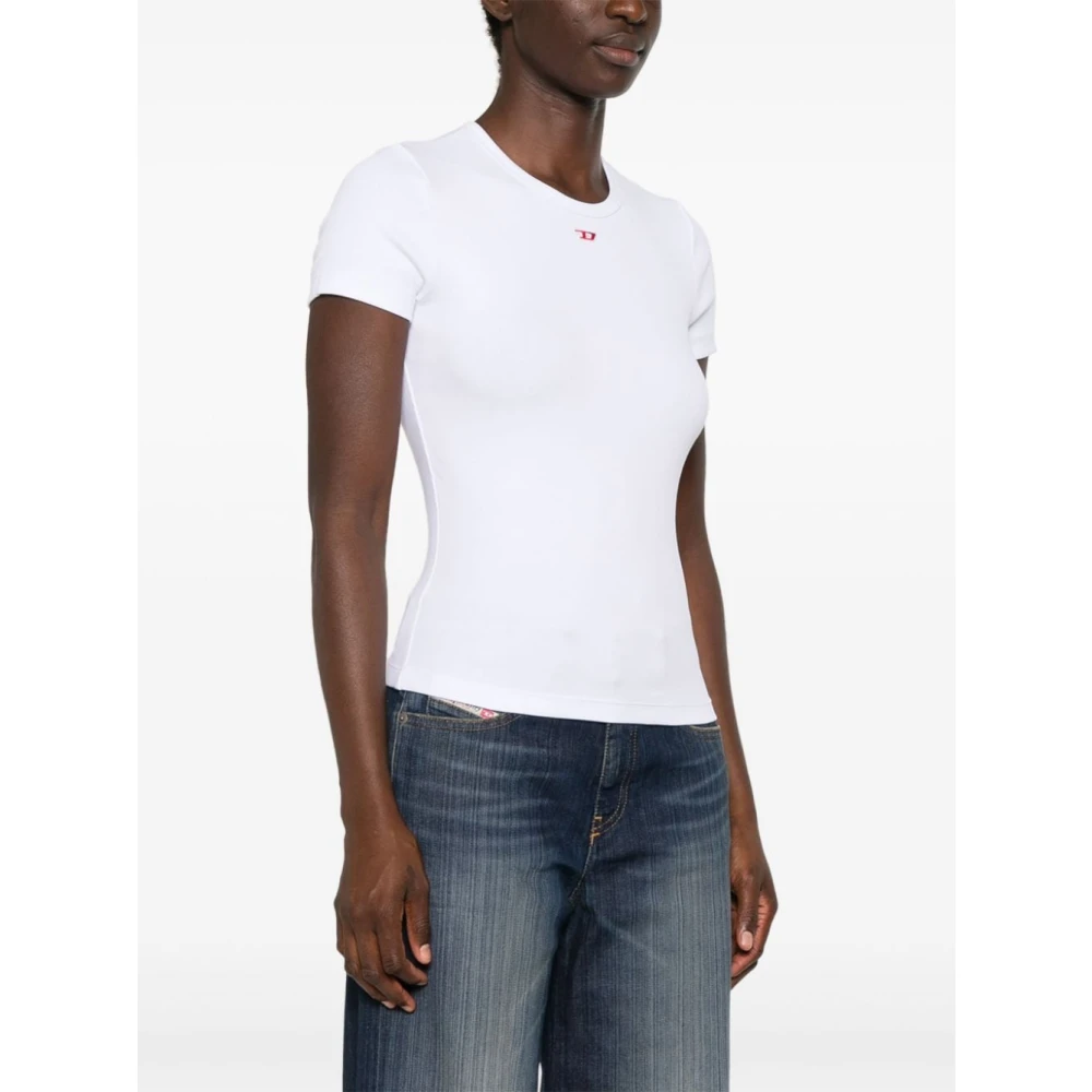 Diesel Wit Stretch Katoenen T-shirt met Logo White Dames