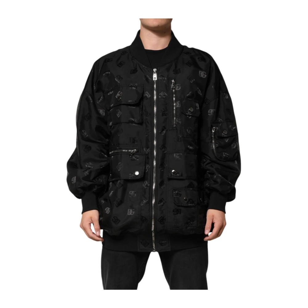 Dolce & Gabbana Men's Black Cargo Windbreaker Jacket With Logo