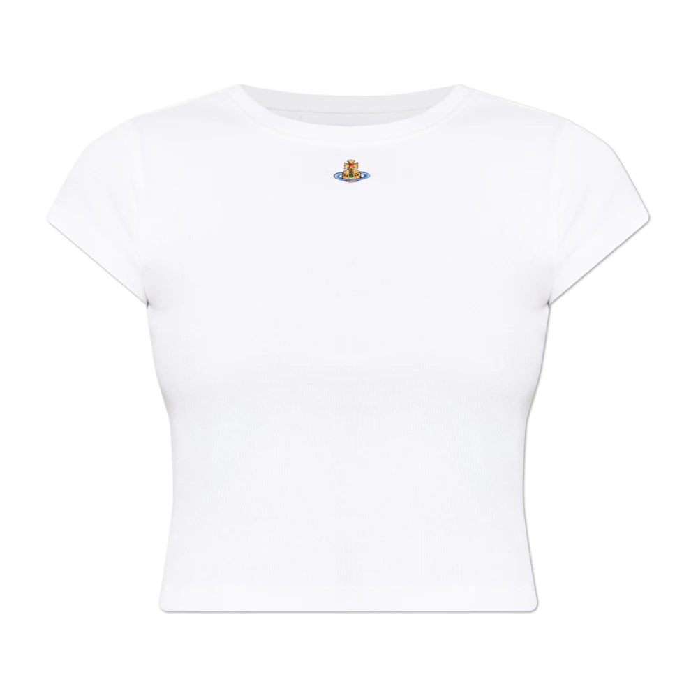 Vivienne Westwood Women's White T-Shirts, M, Ribbed T-Shirt With Logo